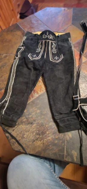 Beckert Manufaktur pantaloni folcloristici in pelle taglia 27 XXS neri al ginocchio