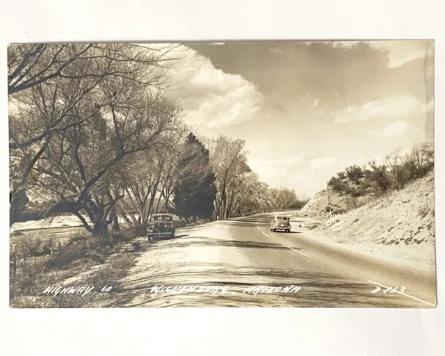 1940s Vtg RPPC Wickenburg Arizona Highway 60 Old Cars on Road Photo Postcard