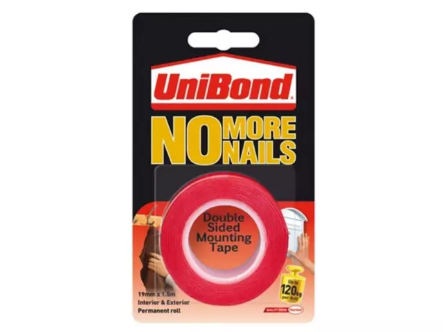 19mm x 1.5m Reel Unibond No More Nails Double Sided Mounting Tape Permanent Tape