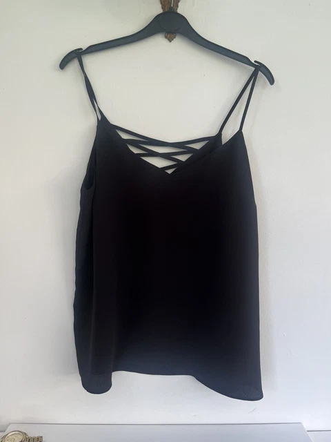 New Look Black Polyester Loose Vest Top With Lattuce Back Size 12