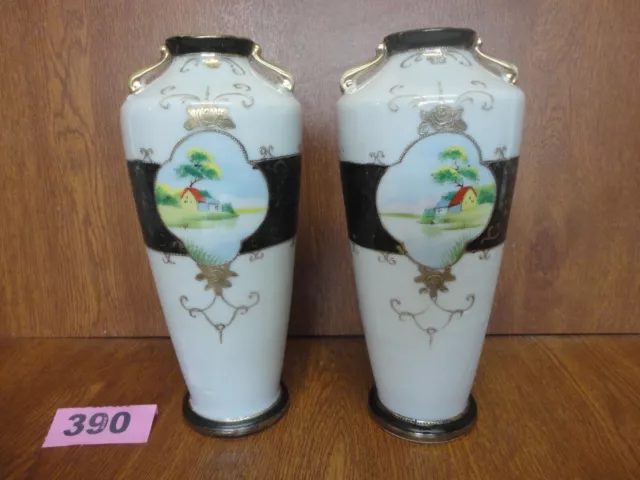 Pair 21.5 cm Japanese Porcelain Vases - Kinjo China Nippon