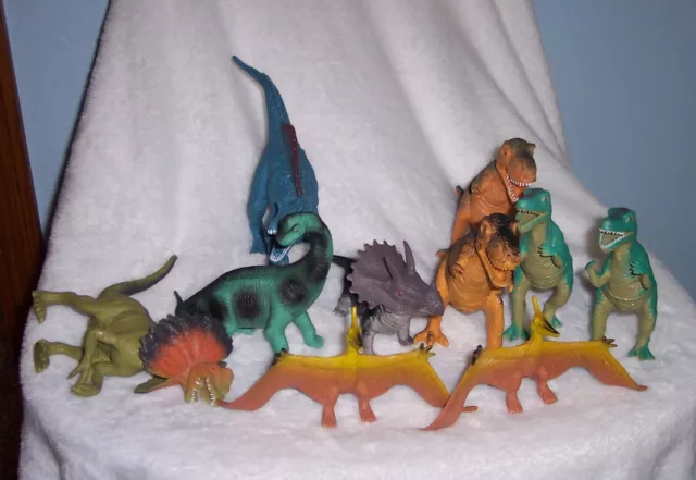 Lot of 8 Boley Dinosaurs Colorful Hard Plastic Figures plus 2 More GUC