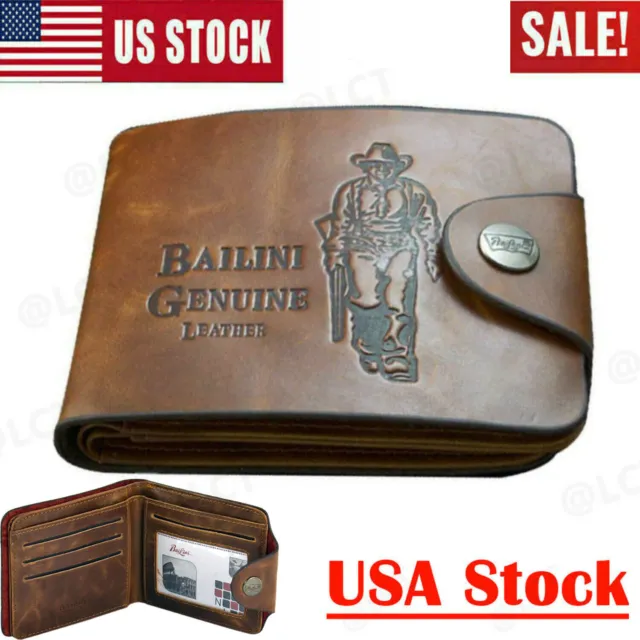 Men's Leather Wallet ID Credit Card Holder Clutch Bifold Pocket Coin Purse *