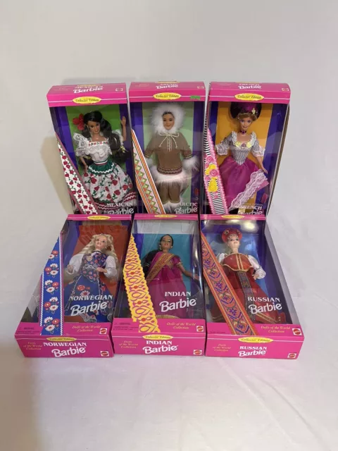 Lot of 6 Collector Edition Barbie Dolls of the World Collection