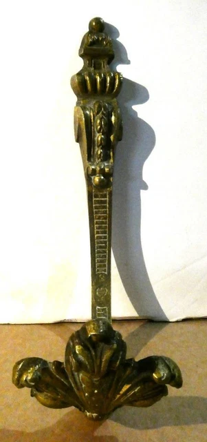 Antique Brass Coat-Curtain Hook Figural French Old Victorian Rococo Leaf Design