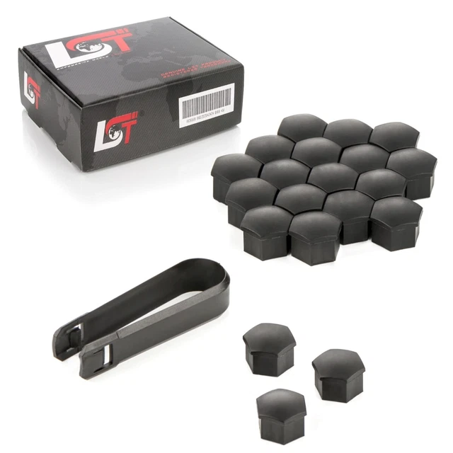 Protección Oxidación Tuercas 20 Tapones Para Tornillos De Rueda 17mm - Negro - Incluye Herramienta Extracción Accesorios Coche Antioxido
