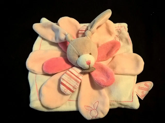 DOUDOU ET COMPAGNIE PLAT LAPIN CELESTINE BEBE ROSE BLANC bon etat
