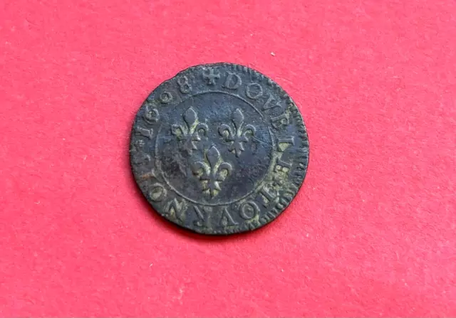 FRANCE Henri IV double tournois 1er type 1608 D Lyon