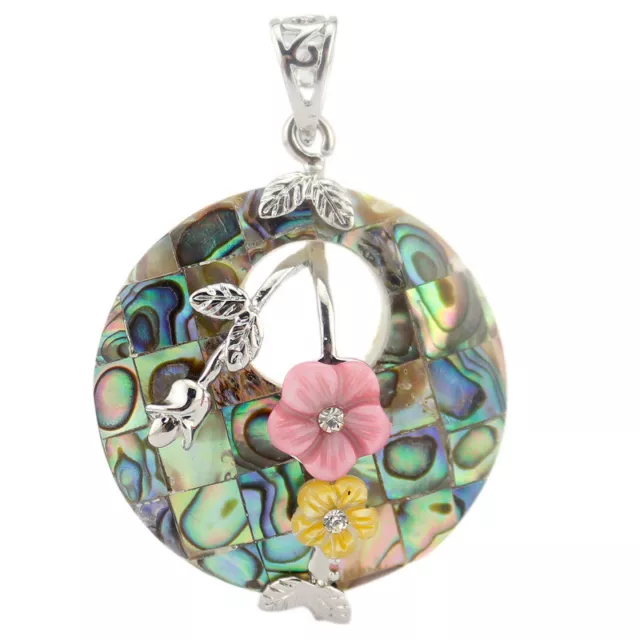 Genuine Flower Natural Tropical Abalone Shell Gemstone Silver Necklace Pendants