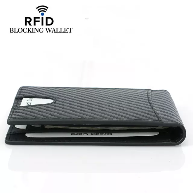 Men's Carbon Fiber Grain Billfold Wallet RFID Blocking ID Card Holder Money Clip