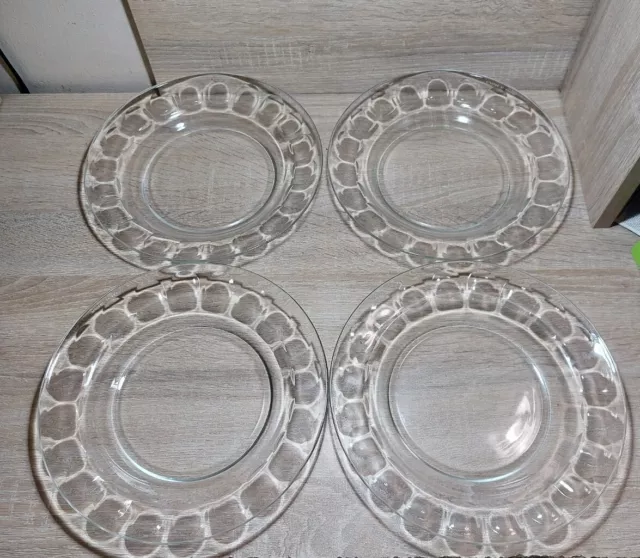 Arcoroc Thumbprint Clear Glass Plates Set of 4 Luncheon France 9"