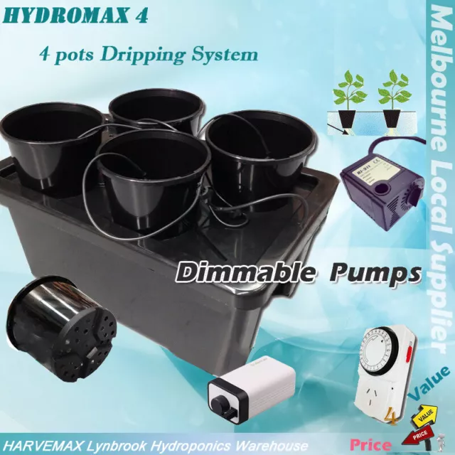 Hydroponics 4 Pots  50L Bubble Water Dripping Grow System Timer Water Air Pump