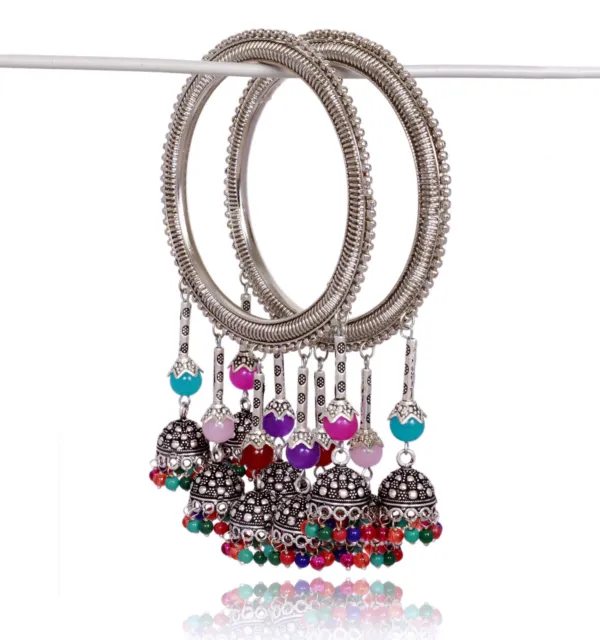 Set di gioielli indiani da donna in argento ossidato con perle Jhumki e...