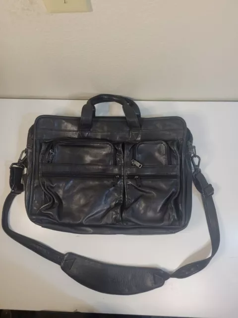Tumi Alpha Deluxe Black Leather Messenger Bag Briefcase