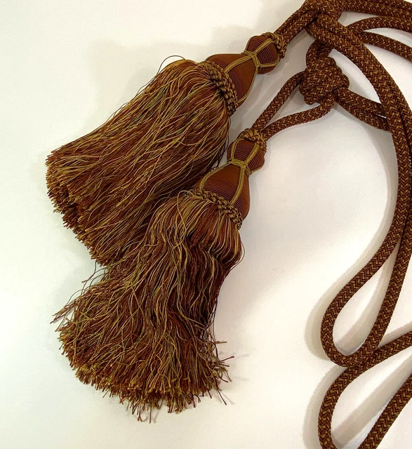 Curtain Tie Backs Tassels Swags Drapery Large Bronze & Gold Pair 2
