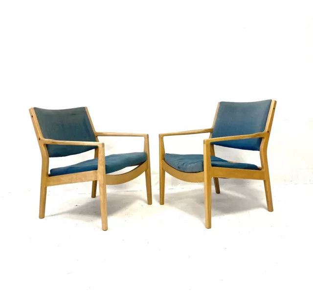 Pair of Vintage Retro Mid Century Armchairs 1960s Danish Blonde Beech Chairs