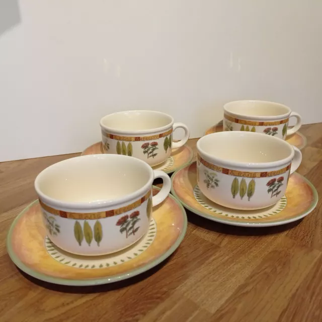 T.G Green Pottery Cloverleaf Herb Large Cup & Saucer Set x4 Vintage Tableware
