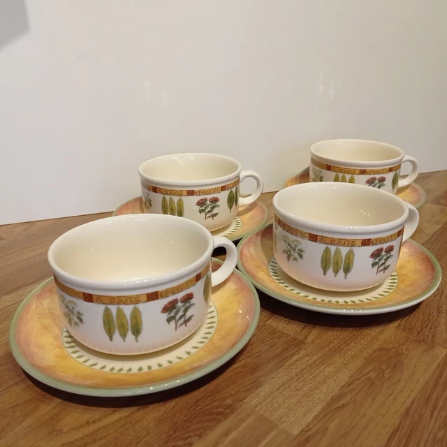 T.G Green Pottery Cloverleaf Herb Large Cup & Saucer Set x4 Vintage Tableware