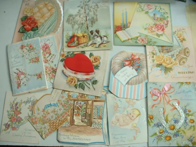 12x VINTAGE 1950s GREETINGS CARDS, BABY, BIRTHDAY ANNIVERSARY etc