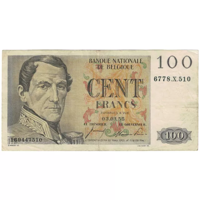 [#193716] Banknote, Belgium, 100 Francs, 1955, 1955-03-03, KM:129b, VF