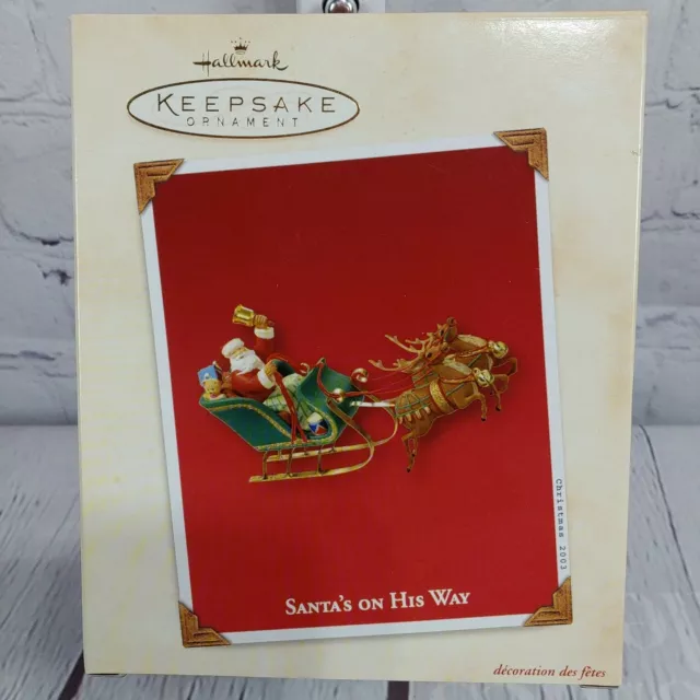 Hallmark Keepsake Ornament Santa's on His Way Reindeer Sleigh Christmas  2003