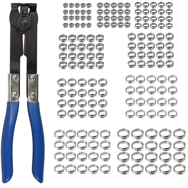 180PCS Single Ear Stepless Hose Clamp Stainless Steel+Pincer Crimper Tool Kits