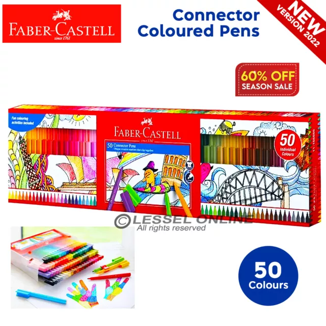 FABER CASTELL 50 PACK Connector Pens Kids Colouring Drawing Art School Kids-Safe