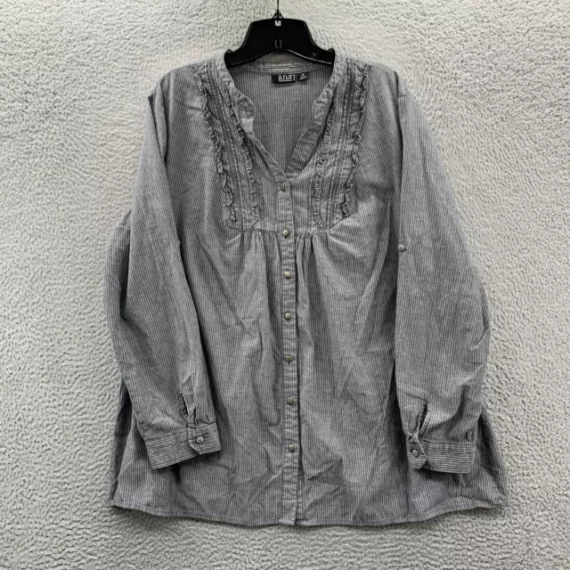 ANA Shirt Womens Size 2X Button Up Blouse Top Striped Long Sleeve Gray