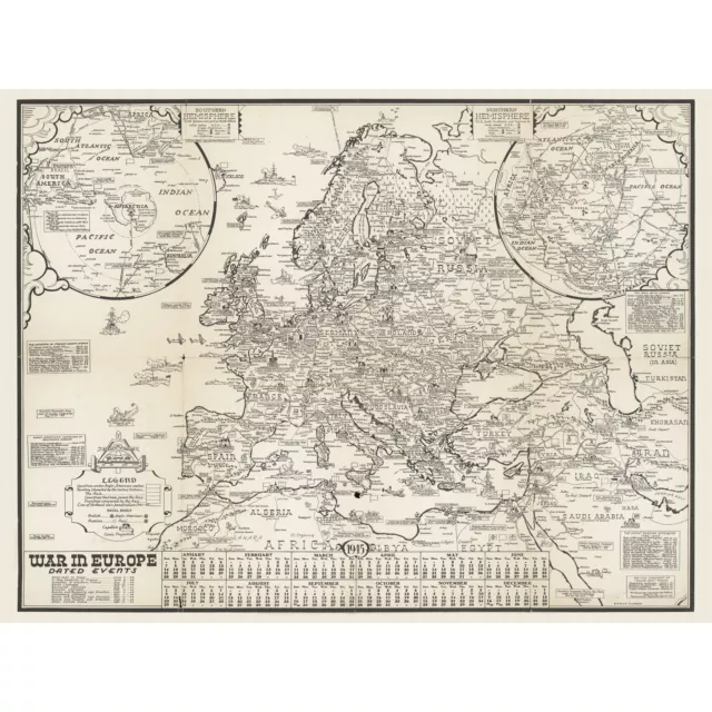 Map Turner 1944 War Europe Dated Events Large Wall Art Print 18X24 In