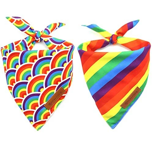 Pride Dog Bandanas 2 Pack, LGBT LGBT+ Rainbow Scarves Bibs for Large Pride Day