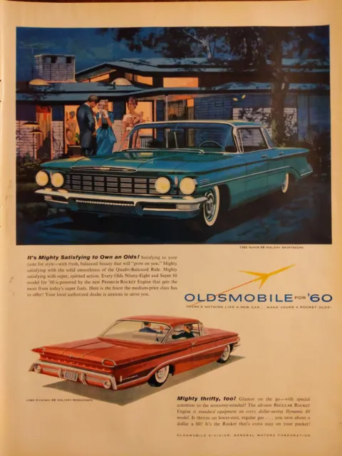 1960 vintage Oldsmobile super 88 holiday sports sedan print ad