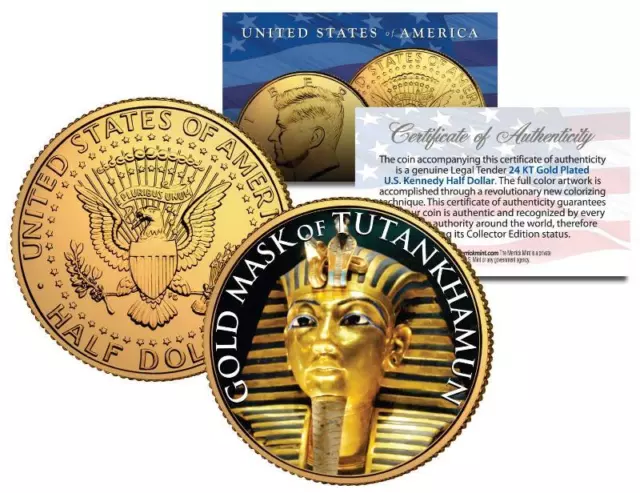 KING TUT GOLDEN DEATH MASK OF TUTANKHAMUN 24K Gold Plated JFK Half Dollar Coin