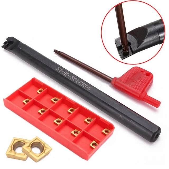 S06K-SCLCR06 Lathe-Boring Bar Turning Holder+10pcs CCMT060204-HM Carbide Inserts