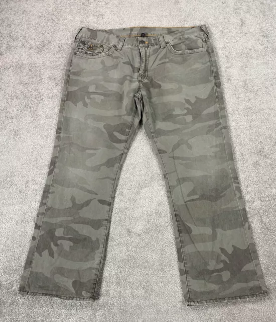 True Religion Jeans Mens 42x31 Green Camouflage Army World Tour Ricky USA Logo
