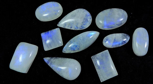 154Cts. Natural Rainbow Moonstone Mix Cabochon Loose Gemstone 10 Pcs Lot E586