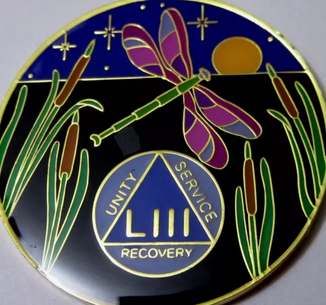 Moneda de ficha medallón Dragonfly Alcohólicos Anónimos AA 53 años oro negro azul
