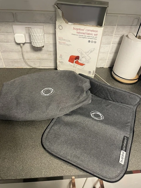 Bugaboo Cameleon 3 Tailored Fabric Set. Grey Melange. Hood + Apron. Boxed.