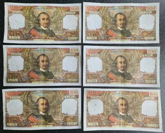 France - Francia - Lot De 6 Billets De 100 Francs Corneille  Differents.