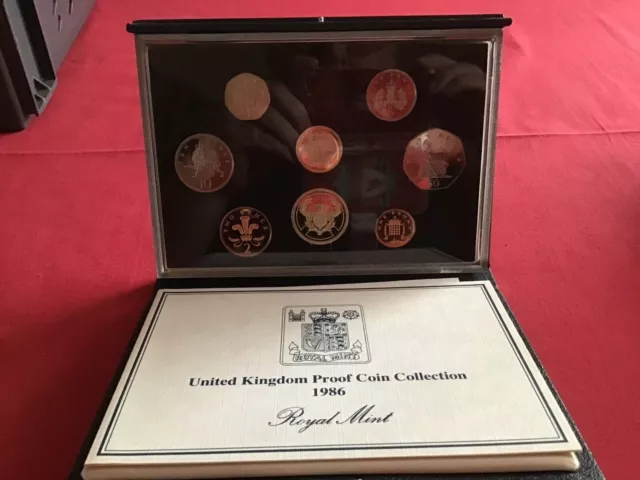 1986 Royal Mint UK Proof 8-Coin Year Set with First £2 coin, rare 20p + COA