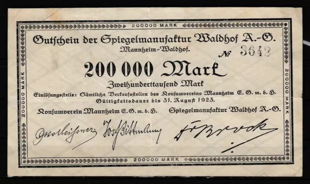 Mannheim-Waldhof  -  Spiegelglasmanufaktur  -  200 Tausend Mark  (L3)