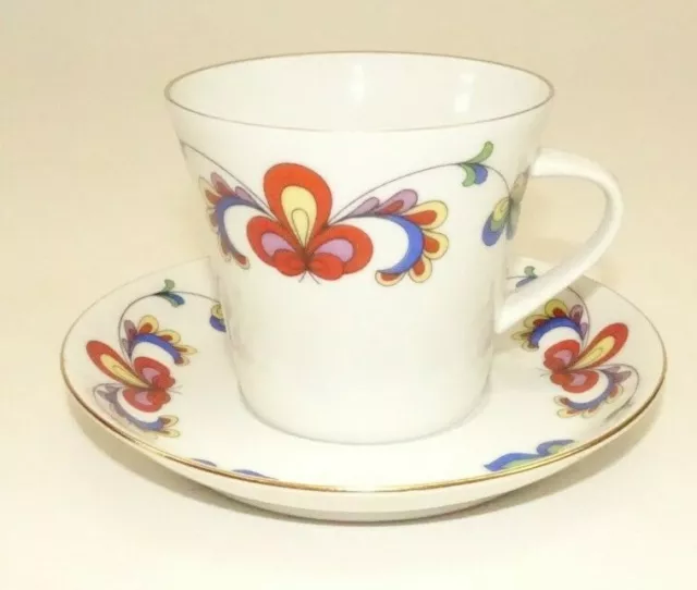 Porsgrund Farmers Rose Porcelain Tall Cup & Saucer Norway Scandinavian