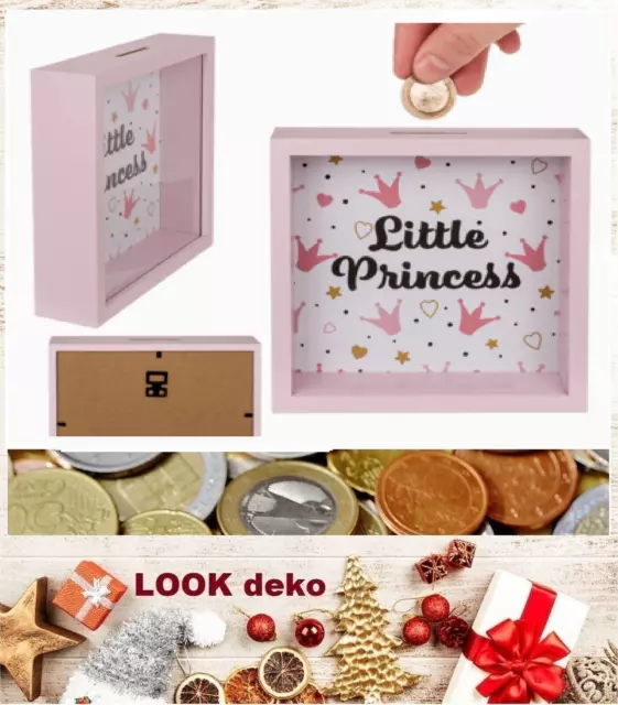 Kleine-Prinzessin Little-Princess Spardosen Holz-Rahmen 20x20cm Deko Sparschwein