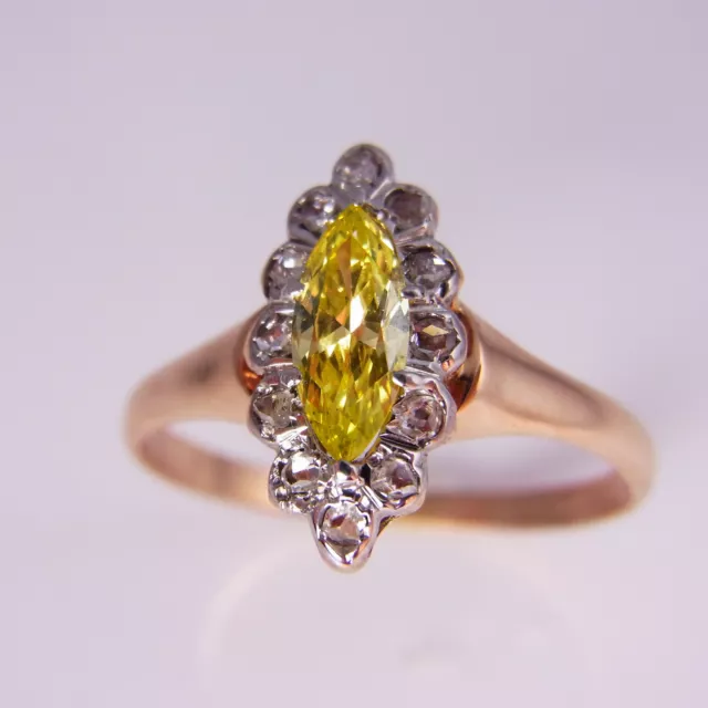 Georgian Early Victorian Canary Yellow Diamond Engagement Ring 18K Gold Rose Cut