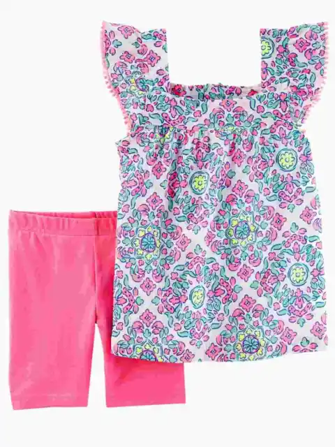 Carters Infant Girls Pink Pastel Baby Outfit  Floral Shirt & Pink Shorts Set