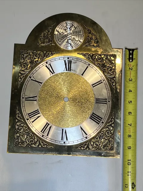 Vintage Tempus Fugit Urgos Grandfather Clock Face Roman Dial Holed Brass Metal