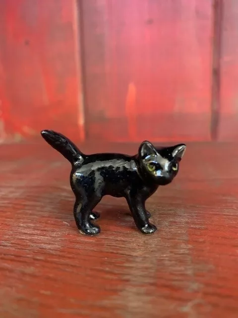 Hand-Painted Miniature Porcelain Figure Black Cat 28375