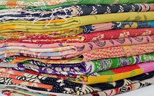 Indische Handarbeit Vintage Alt Sari Kantha Decke Großhandel Lot Überwurf Gudari