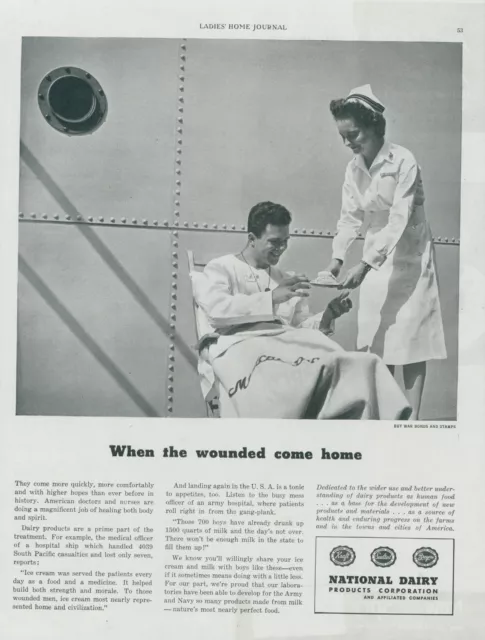 1944 Kraft Sealtest Breyers Dairy Wounded Soldier Ice Cream Ship Print Ad LHJ1