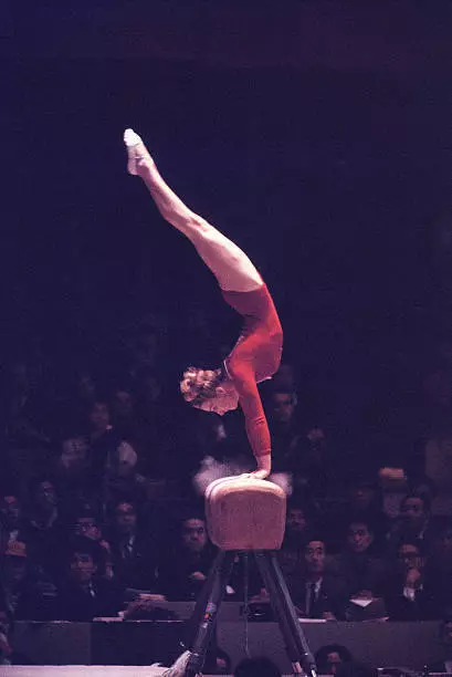 1960s Vera Caslavska Of Czechoslovakia In The Horse Vault 2 Gymnastics Old Photo