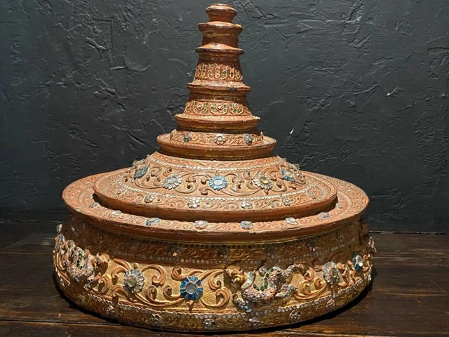 Antique Box Burma Burmese Painted Dragon Tayo Lacquer Asian Large Wood Rare 20th 2